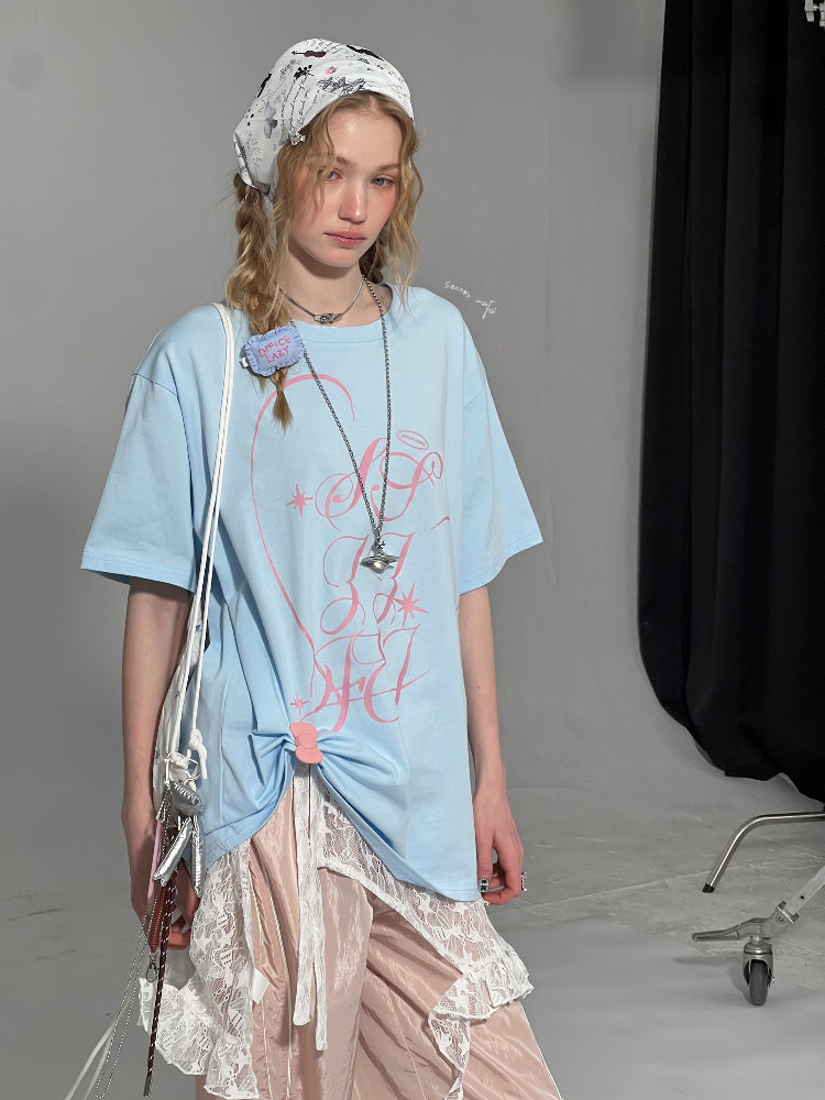 Letter Print Round Neck Loose Large Short Sleeve T-Shirt【s0000013009】