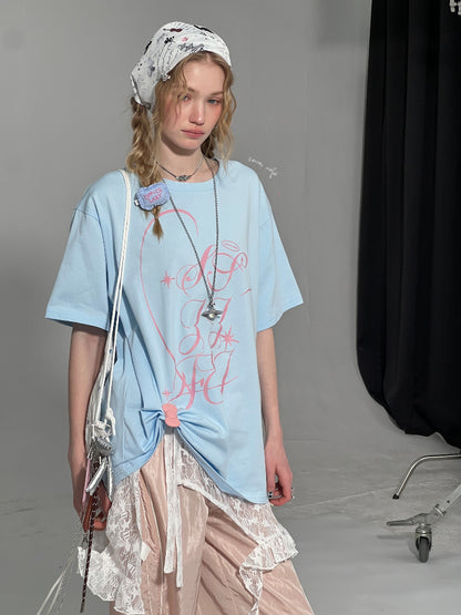 Letter Print Round Neck Loose Large Short Sleeve T-Shirt【s0000013009】
