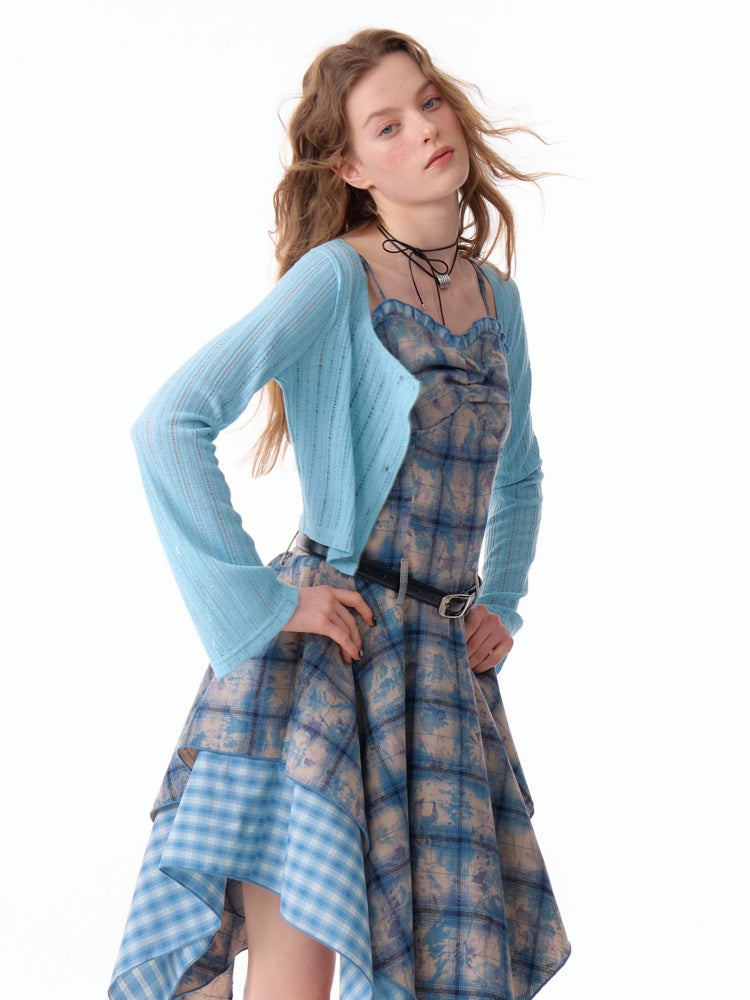 Rib Knitted Long Bell Sleeve Cropped Cardigan【s0000011758】