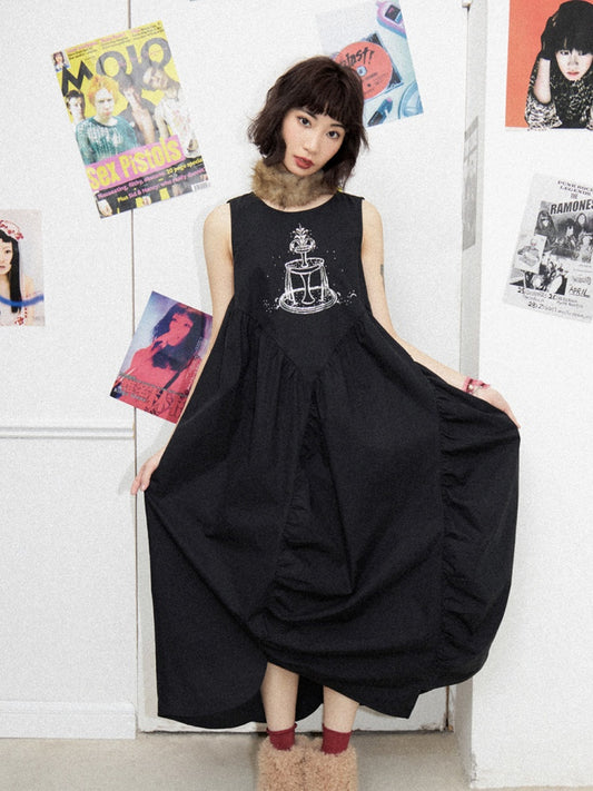 Embroidered A-Line Sleeveless Long Dress【s0000011897】