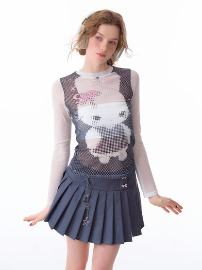 Pixel Rabbit Print Crew Neck Long Sleeve T-Shirt【s0000011917】