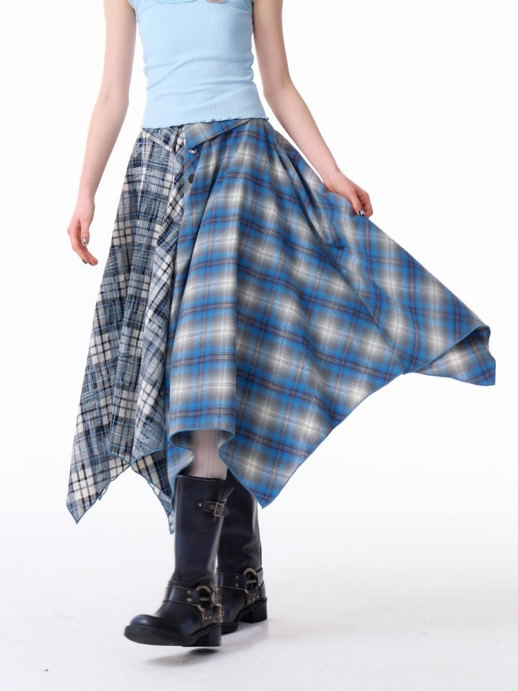 Irregular Contras Plaid High Waist Midi Long Skirt【s0000011753】