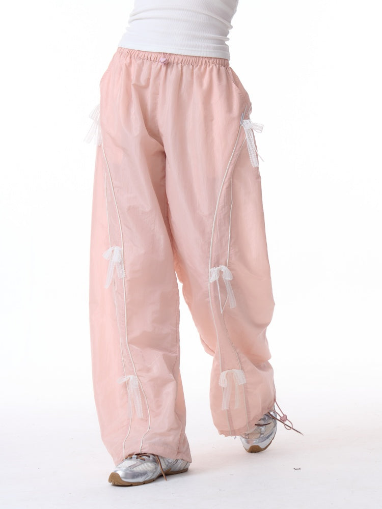 Lace Bow Wide Leg Straight Sports Casual Pants【s0000011918】