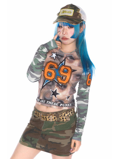 Camo Numbering Raglan Long Sleeve T-Shirt【s0000011787】