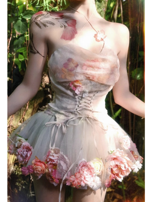 Forest Spirit Flower Fairy Chiffon Halter Neck Corset Bustier【s0000011769】