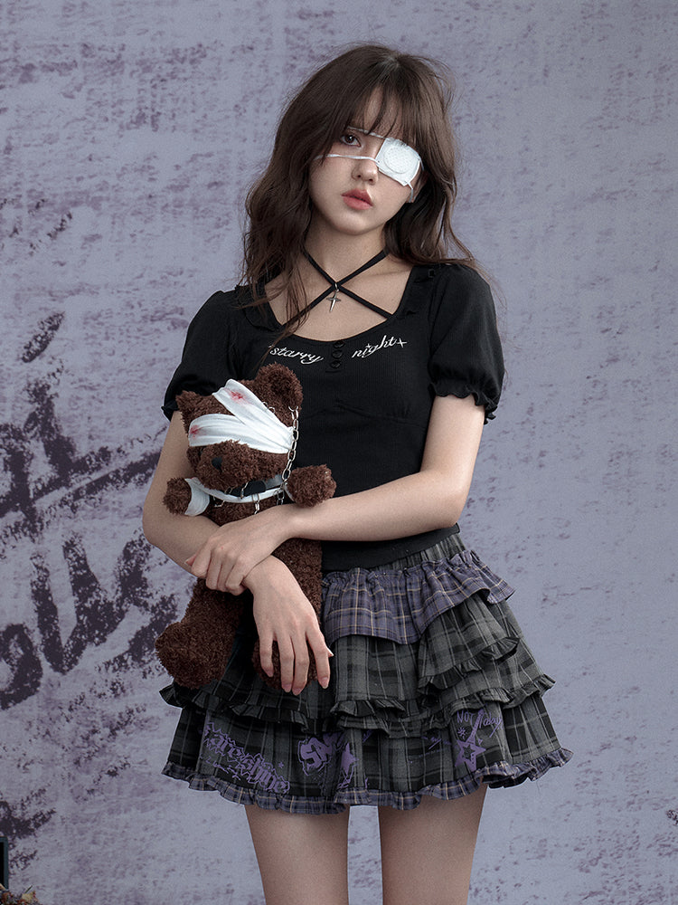 Punk Graffiti Plaid Cake Mini Skirt【s0000011925】