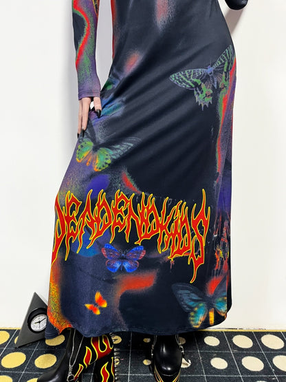 Butterfly Graphic Tight Fit Long Sleeve Dress【s0000011781】