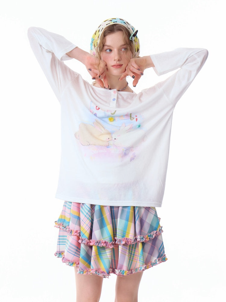 Rabbit Print Long Sleeve T-Shirt【s0000011915】