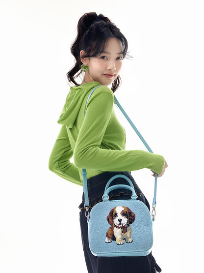 Cute Puppy Fur Embroidery 2WAY Boston Bag【s0000011748】