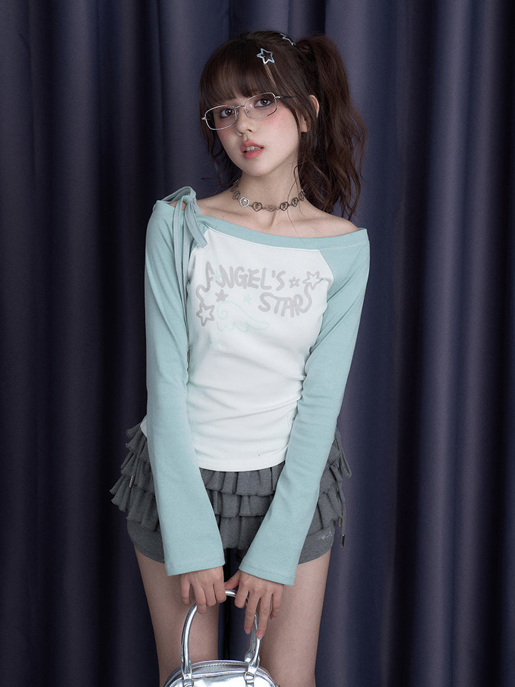 One Shoulder Raglan Sleeve T-Shirt【s0000011931】