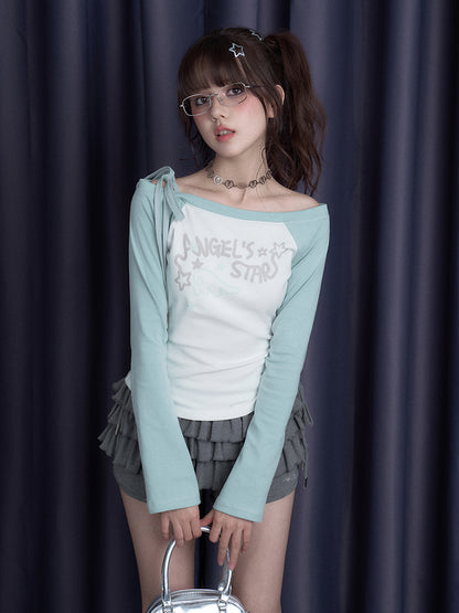One Shoulder Raglan Sleeve T-Shirt【s0000011931】