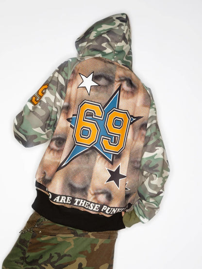 Camouflage Pattern Raglan Full Zip Oversized Hoodie Jacket 【s0000011776】