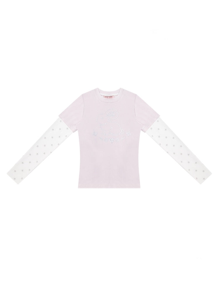 Rabbit & Star Print Fake Layering Long Sleeve T-Shirt【s0000011750】