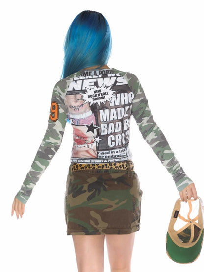 Camo Numbering Raglan Long Sleeve T-Shirt【s0000011787】