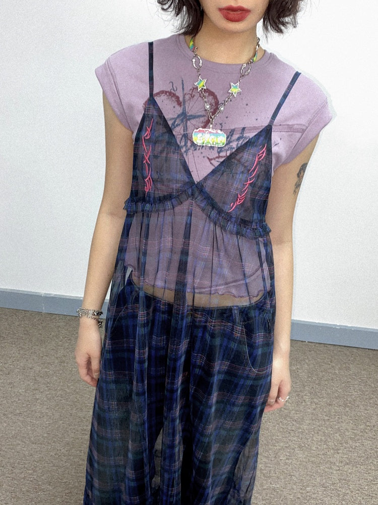 Tiered Frill A-Line Sheer V-Neck Camisole Dress【s0000011907】