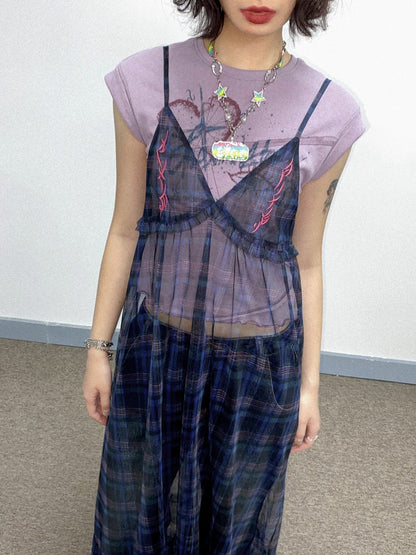 Tiered Frill A-Line Sheer V-Neck Camisole Dress【s0000011907】