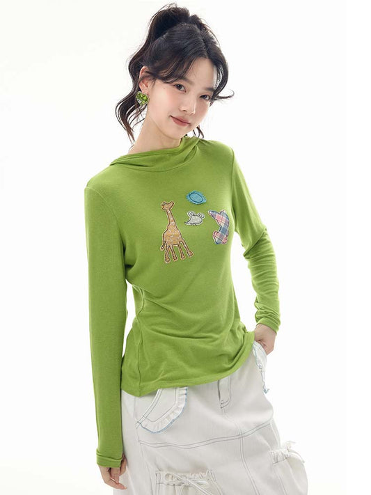 Animal Patchwork Style Applique Long Sleeve Hoodie【s0000011747】