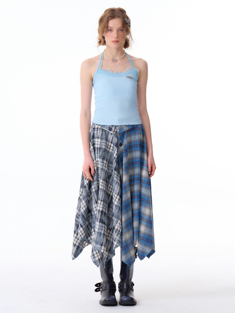 Irregular Contras Plaid High Waist Midi Long Skirt【s0000011753】