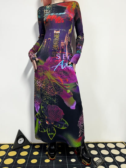 Leopard & Floral Print Long Sleeve A-Line Flare Dress【s0000011780】