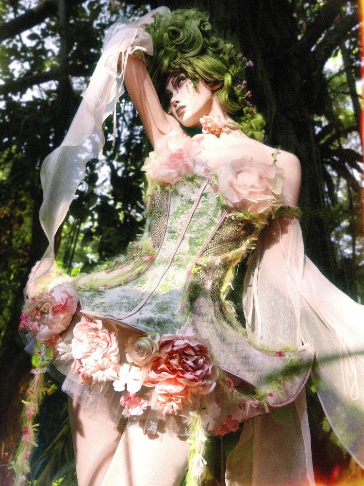Forest Fairy Floral Lace Corset Dress 4-iece Set【s0000011761】