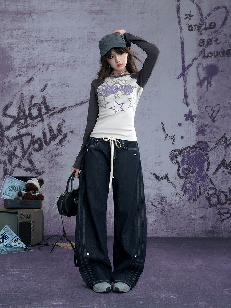 Star Studded Banana Jeans Pants【s0000011928】