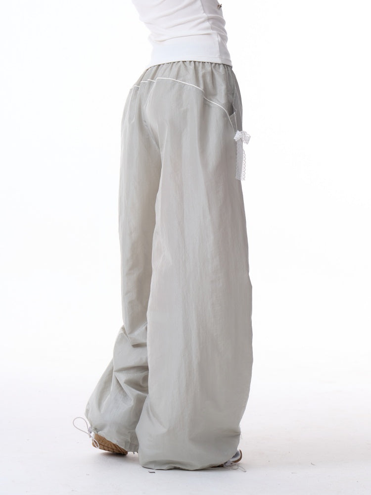 Lace Bow Wide Leg Straight Sports Casual Pants【s0000011918】