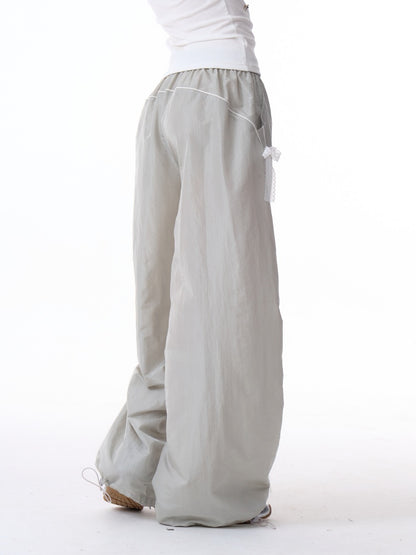 Lace Bow Wide Leg Straight Sports Casual Pants【s0000011918】
