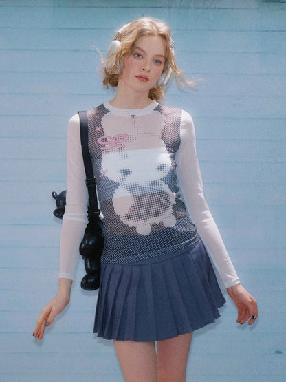 Pixel Rabbit Print Crew Neck Long Sleeve T-Shirt【s0000011917】