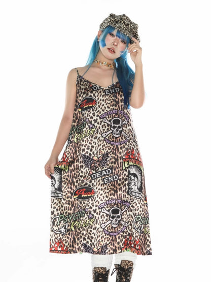 Punk Leopard & Skull Print Adjustable Length Camisole Dress 【s0000011782】