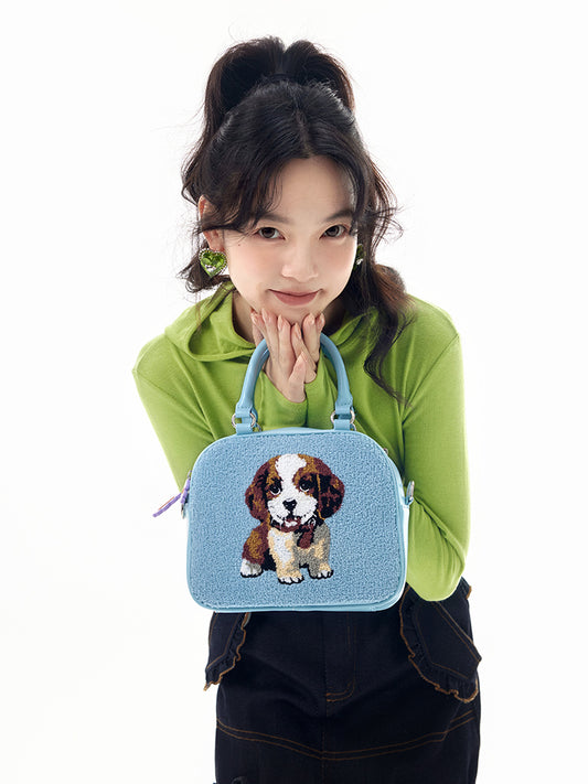 Cute Puppy Fur Embroidery 2WAY Boston Bag【s0000011748】