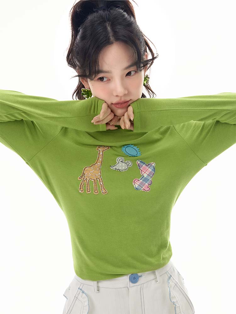 Animal Patchwork Style Applique Long Sleeve Hoodie【s0000011747】