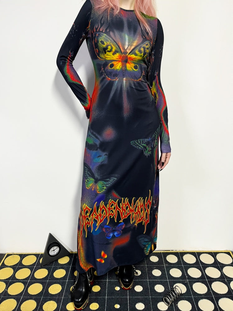Butterfly Graphic Tight Fit Long Sleeve Dress【s0000011781】