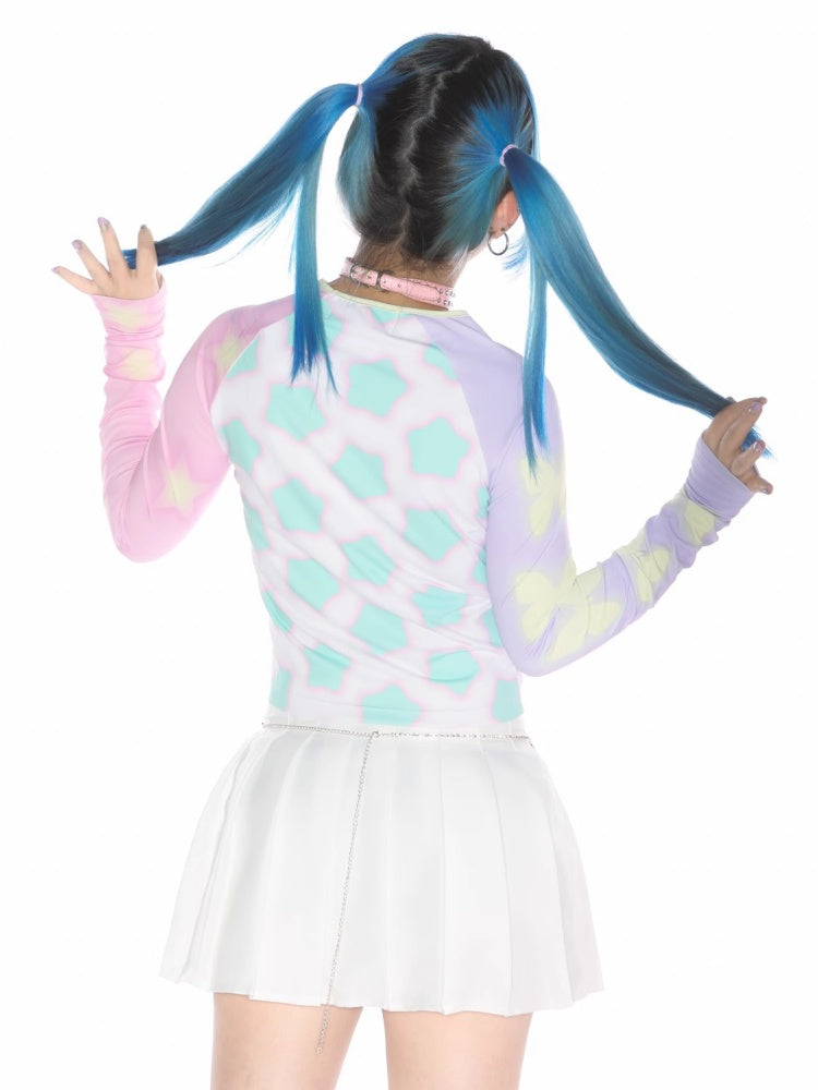 Comic Eye Two-Dimensional Subculture Star Color-Blocked Long Sleeve T-Shirt【s0000011789】