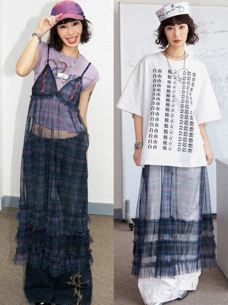 Tiered Frill A-Line Sheer V-Neck Camisole Dress【s0000011907】