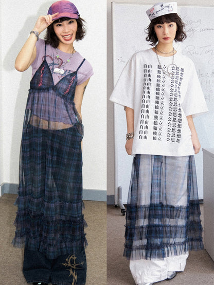 Tiered Frill A-Line Sheer V-Neck Camisole Dress【s0000011907】