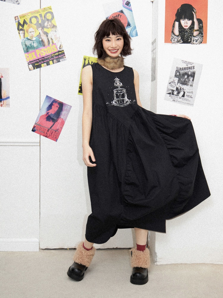 Embroidered A-Line Sleeveless Long Dress【s0000011897】