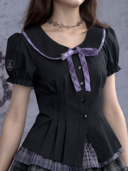 Puff Sleeve Button Down A-Line Flare Blouse【s0000011932】