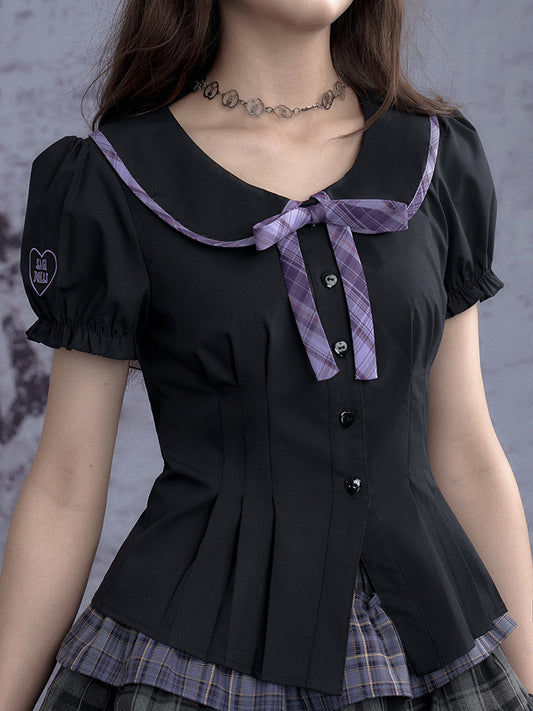 Puff Sleeve Button Down A-Line Flare Blouse【s0000011932】