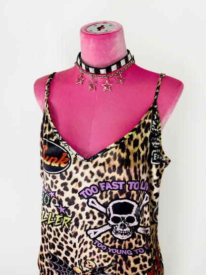 Punk Leopard & Skull Print Adjustable Length Camisole Dress 【s0000011782】