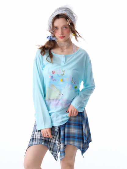 Rabbit Print Long Sleeve T-Shirt【s0000011915】