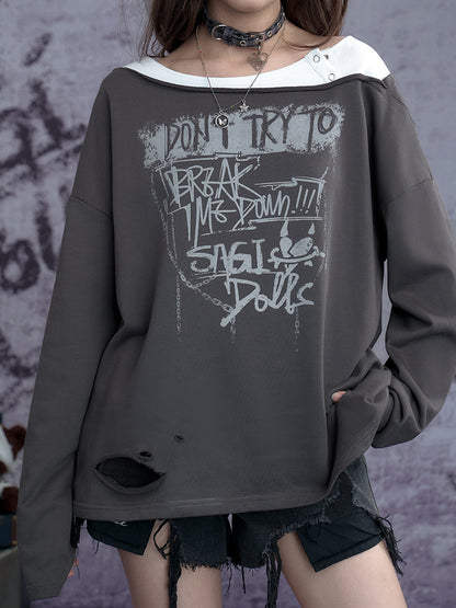 Distressed Hole Fake Two Long Sleeved Sweatshirt【s0000011923】
