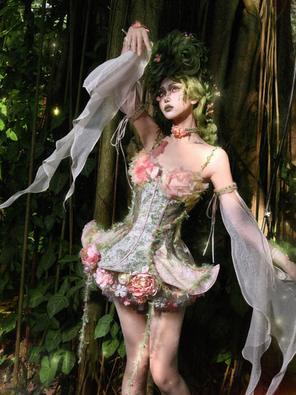 Forest Fairy Floral Lace Corset Dress 4-iece Set【s0000011761】
