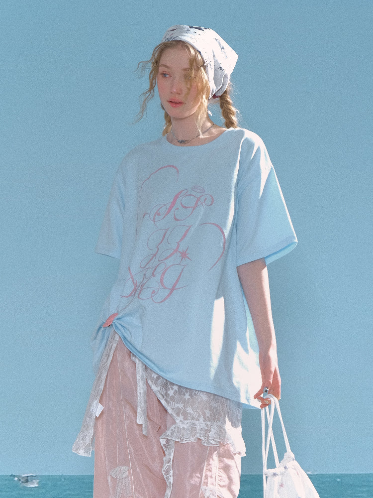 Letter Print Round Neck Loose Large Short Sleeve T-Shirt【s0000013009】