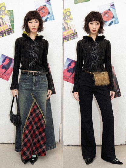 Fur Collar Graphic Print Cardigan【s0000011904】