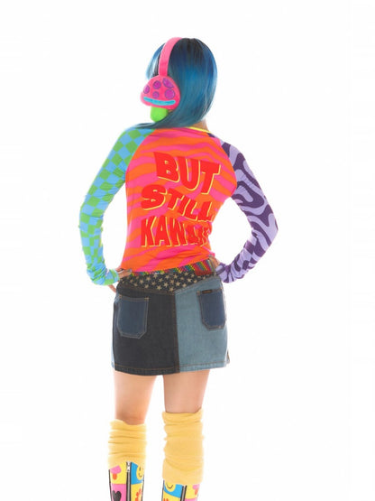 Y2K Dopamine Color Blocked Print Long sleeved T-Shirt【s0000011785】