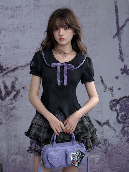 Puff Sleeve Button Down A-Line Flare Blouse【s0000011932】