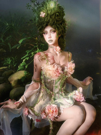 Forest Fairy Floral Lace Corset Dress 4-iece Set【s0000011761】