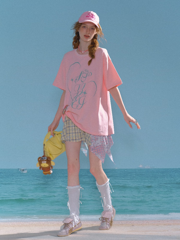 Letter Print Round Neck Loose Large Short Sleeve T-Shirt【s0000013009】