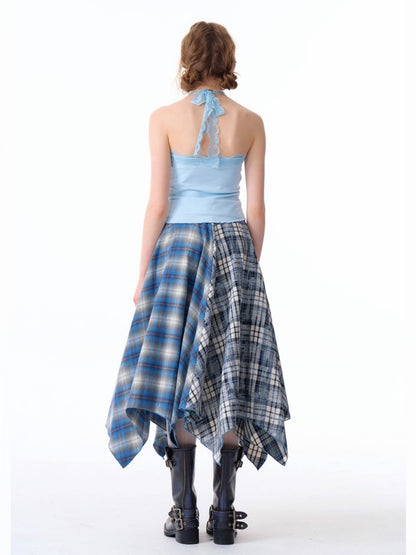 Irregular Contras Plaid High Waist Midi Long Skirt【s0000011753】