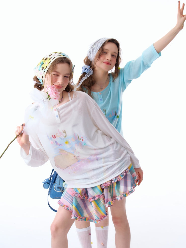 Rabbit Print Long Sleeve T-Shirt【s0000011915】